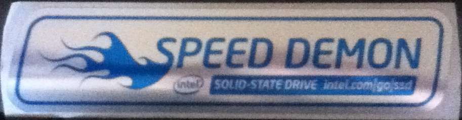 The amusing sticker that came with the SSD Speed Demon Sticker